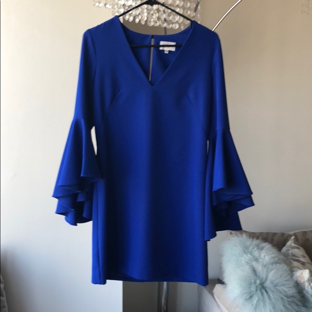 Royal blue Milly shift dress with bell sleeves
